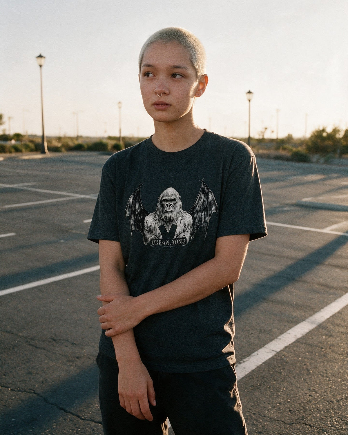 Bat Kong T-Shirt in Dark Heather worn on the street — Urban Kong