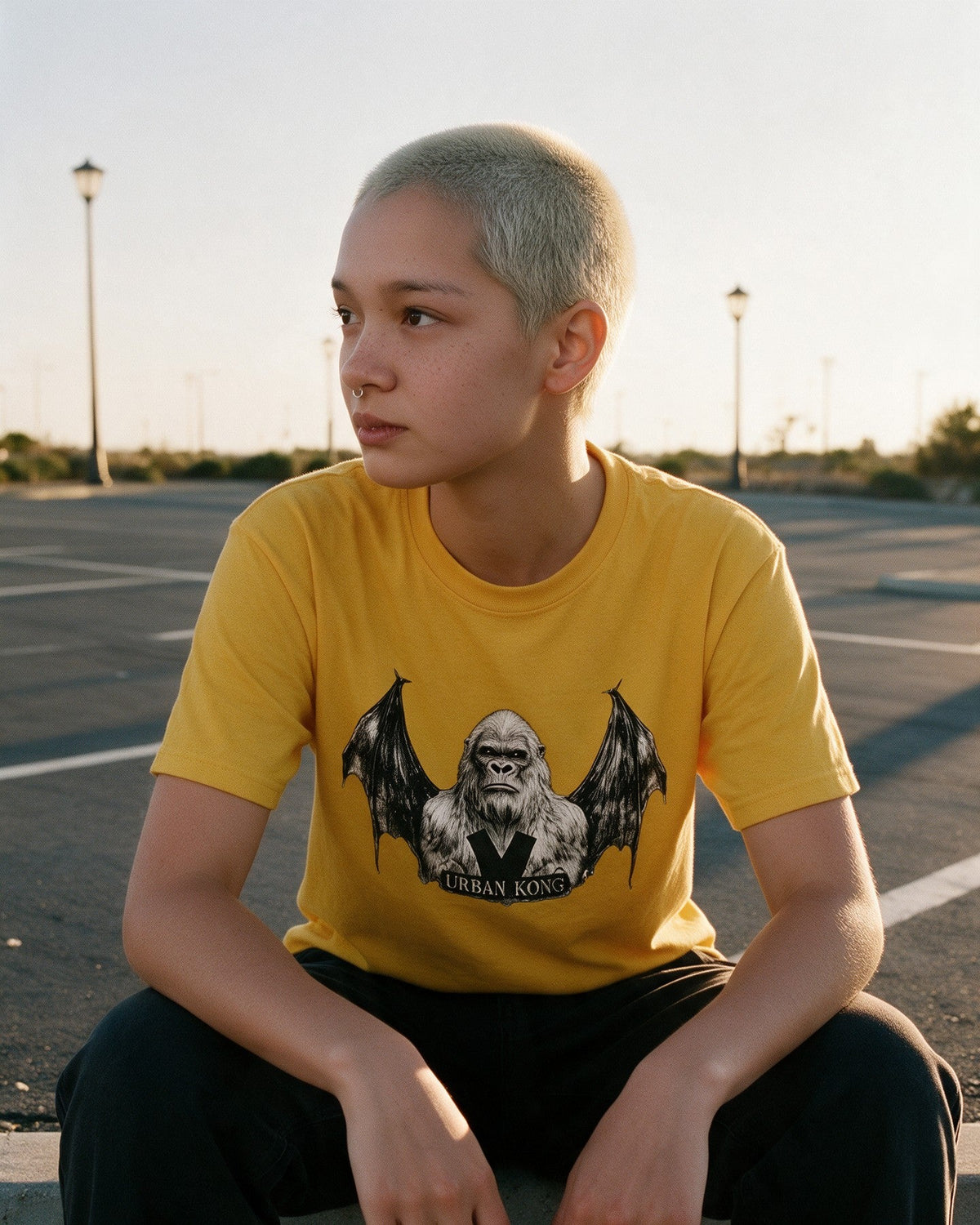 Bat Kong T-Shirt in Gold worn on the street — Urban Kong