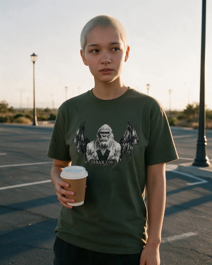 Bat Kong T-Shirt in Military Green worn on the street — Urban Kong