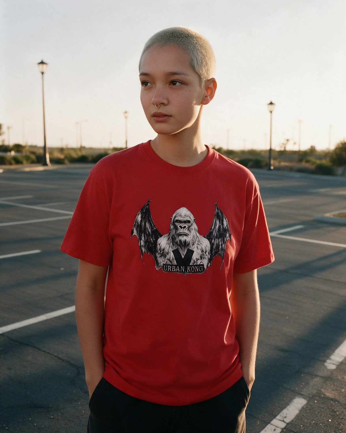 Bat Kong T-Shirt in Red worn on the street — Urban Kong