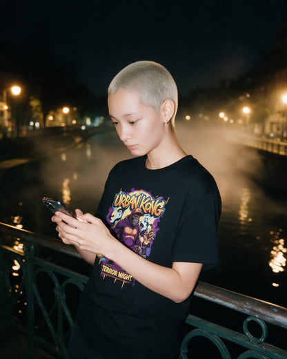 Black Urban Kong T-Shirt in Black worn on the street — Urban Kong