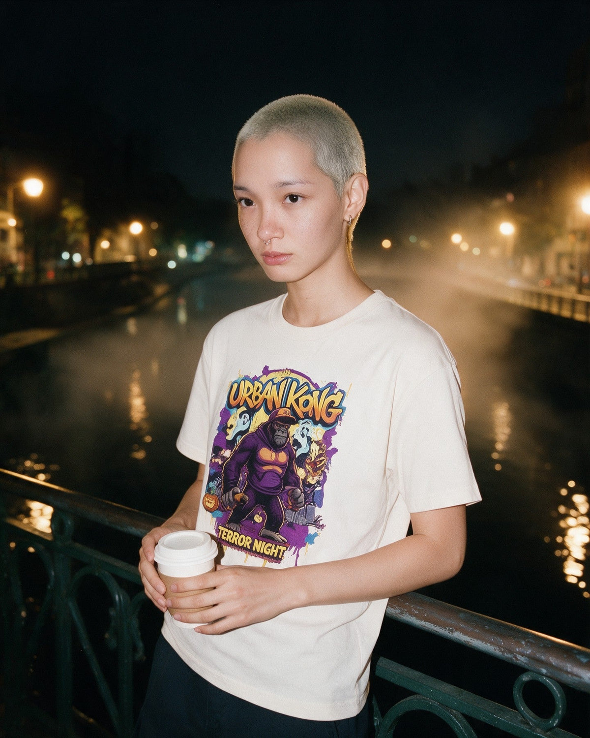 Black Urban Kong T-Shirt in Natural worn on the street — Urban Kong
