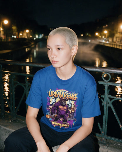 Black Urban Kong T-Shirt in Royal worn on the street — Urban Kong