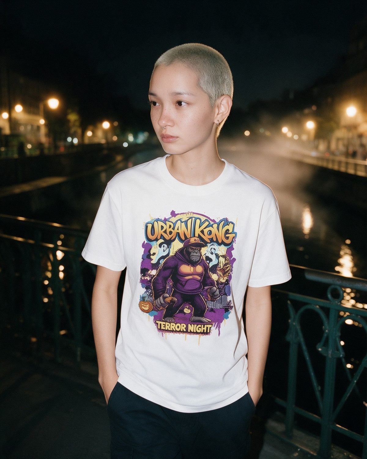 Black Urban Kong T-Shirt in White worn on the street — Urban Kong