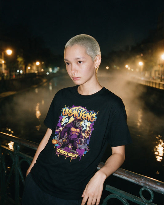 Black Urban Kong T-Shirt worn on the street — Urban Kong