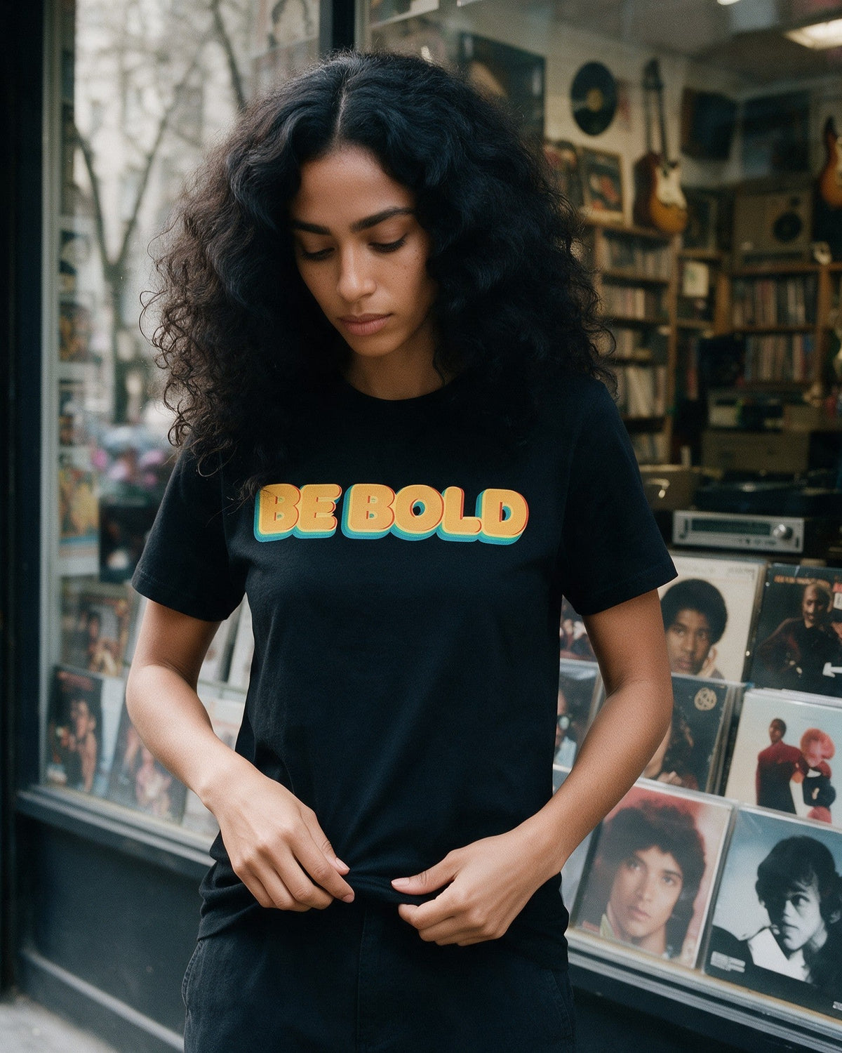Bold Statement T-Shirt in Black worn on the street — Urban Kong