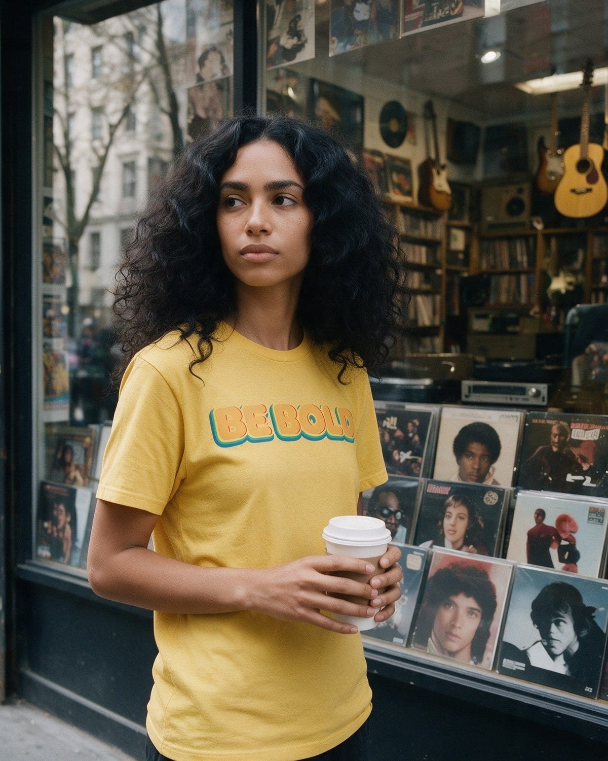 Bold Statement T-Shirt in Gold worn on the street — Urban Kong