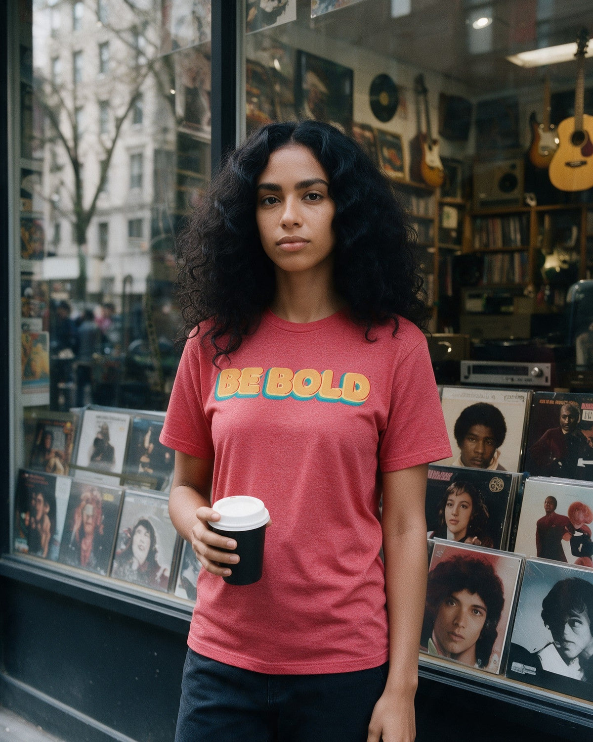 Bold Statement T-Shirt in Heather Red worn on the street — Urban Kong