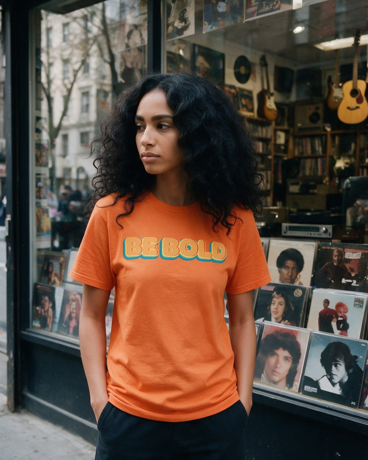 Bold Statement T-Shirt in Orange worn on the street — Urban Kong