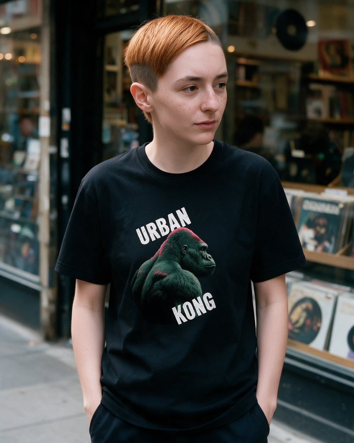 Captain Kong T-Shirt in Black worn on the street — Urban Kong