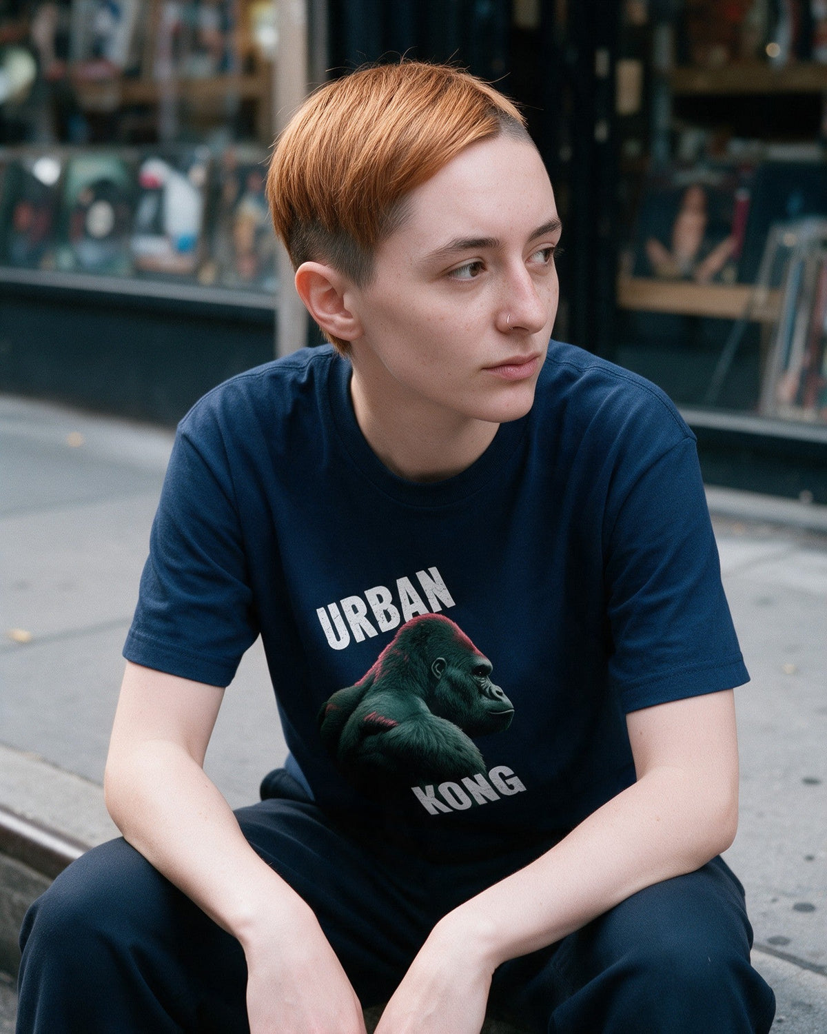 Captain Kong T-Shirt in Navy worn on the street — Urban Kong