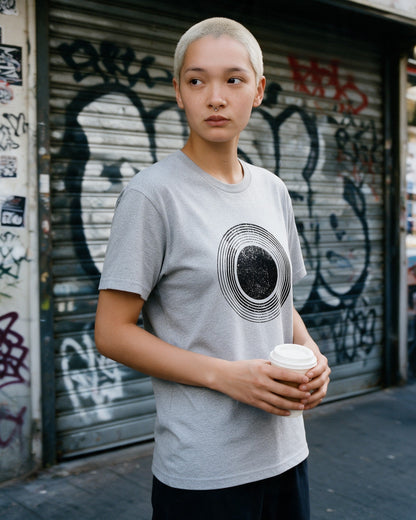 Celestial Sphere T-Shirt in Sport Grey worn on the street — Urban Kong