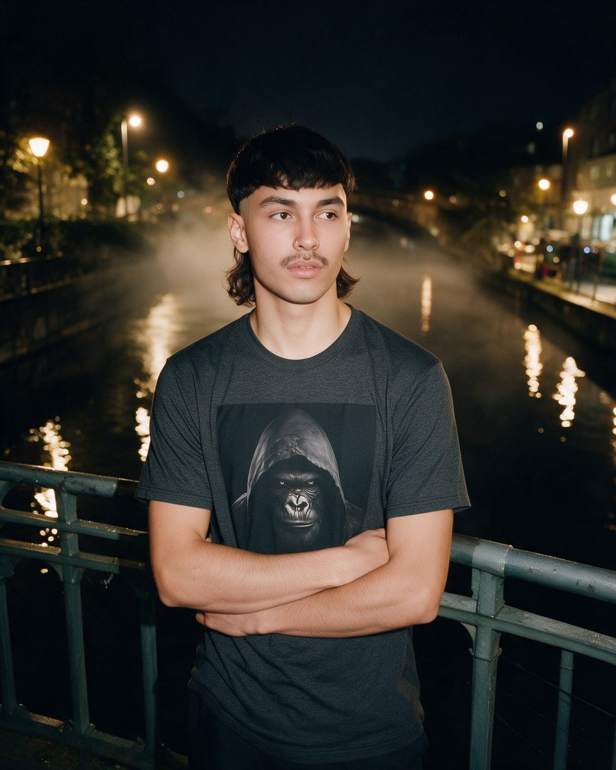 Channel the Force T-Shirt in Dark Heather worn on the street — Urban Kong