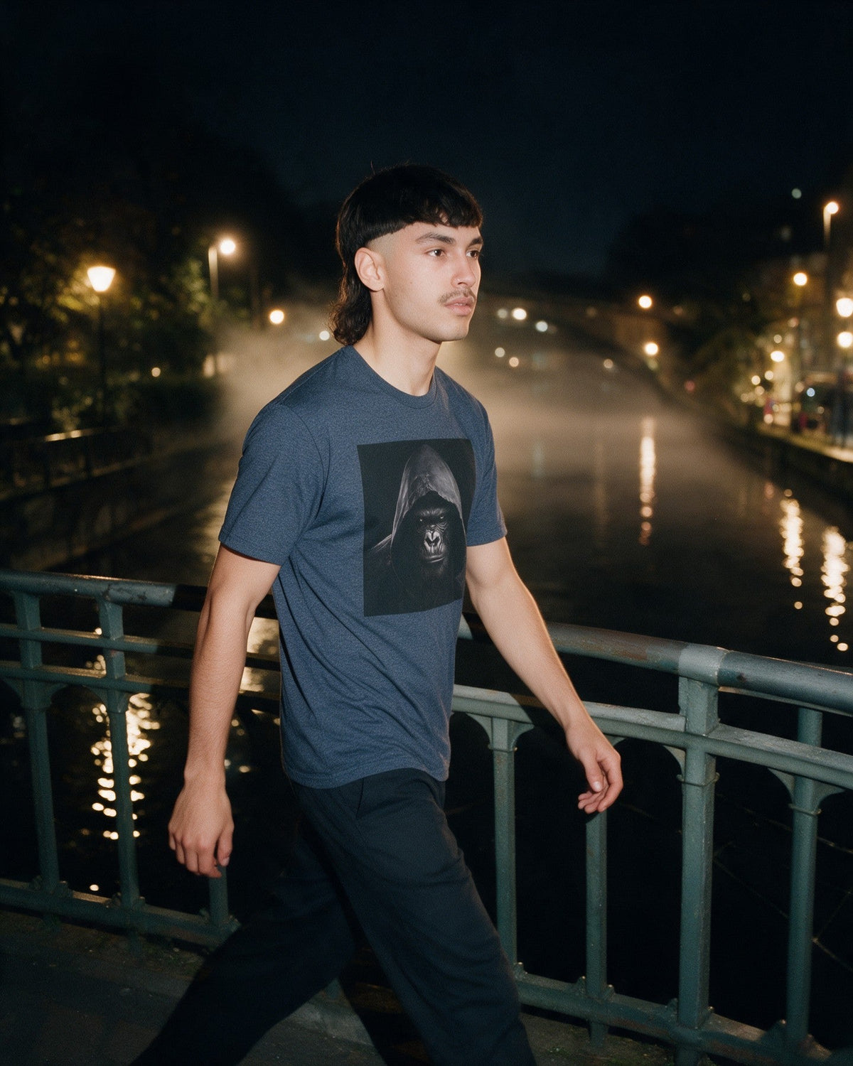 Channel the Force T-Shirt in Heather Navy worn on the street — Urban Kong