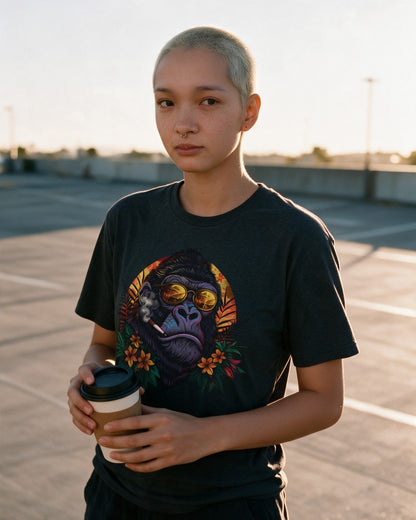 Chill Kong T-Shirt in Dark Heather worn on the street — Urban Kong