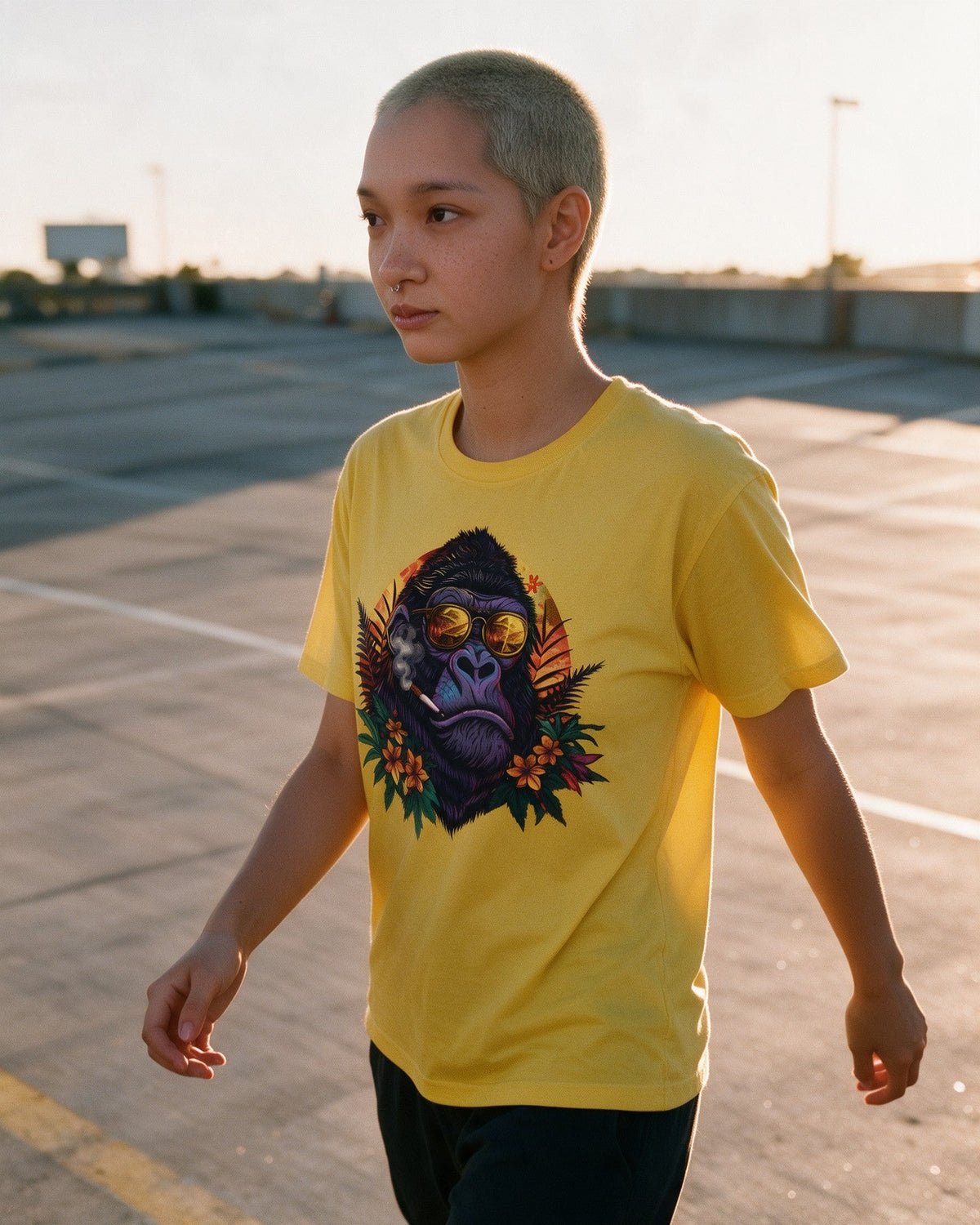 Chill Kong T-Shirt in Gold worn on the street — Urban Kong