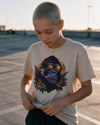 Chill Kong T-Shirt in Sand worn on the street — Urban Kong