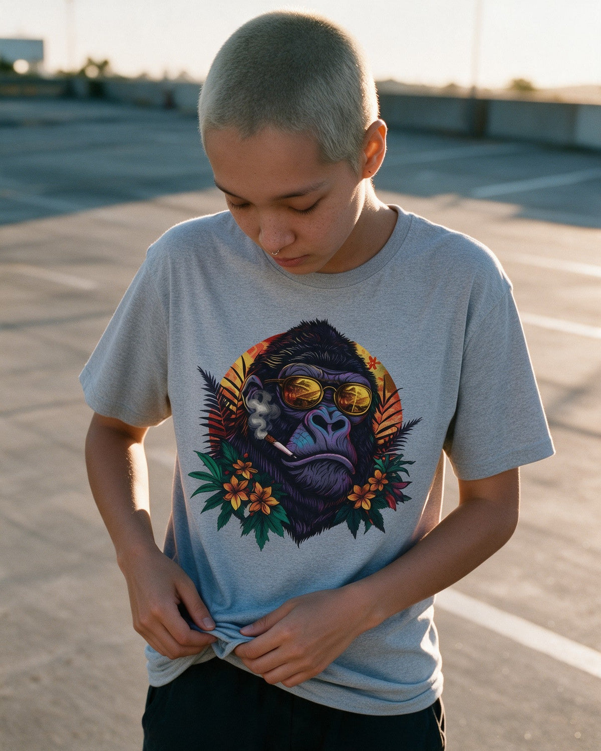 Chill Kong T-Shirt in Sport Grey worn on the street — Urban Kong
