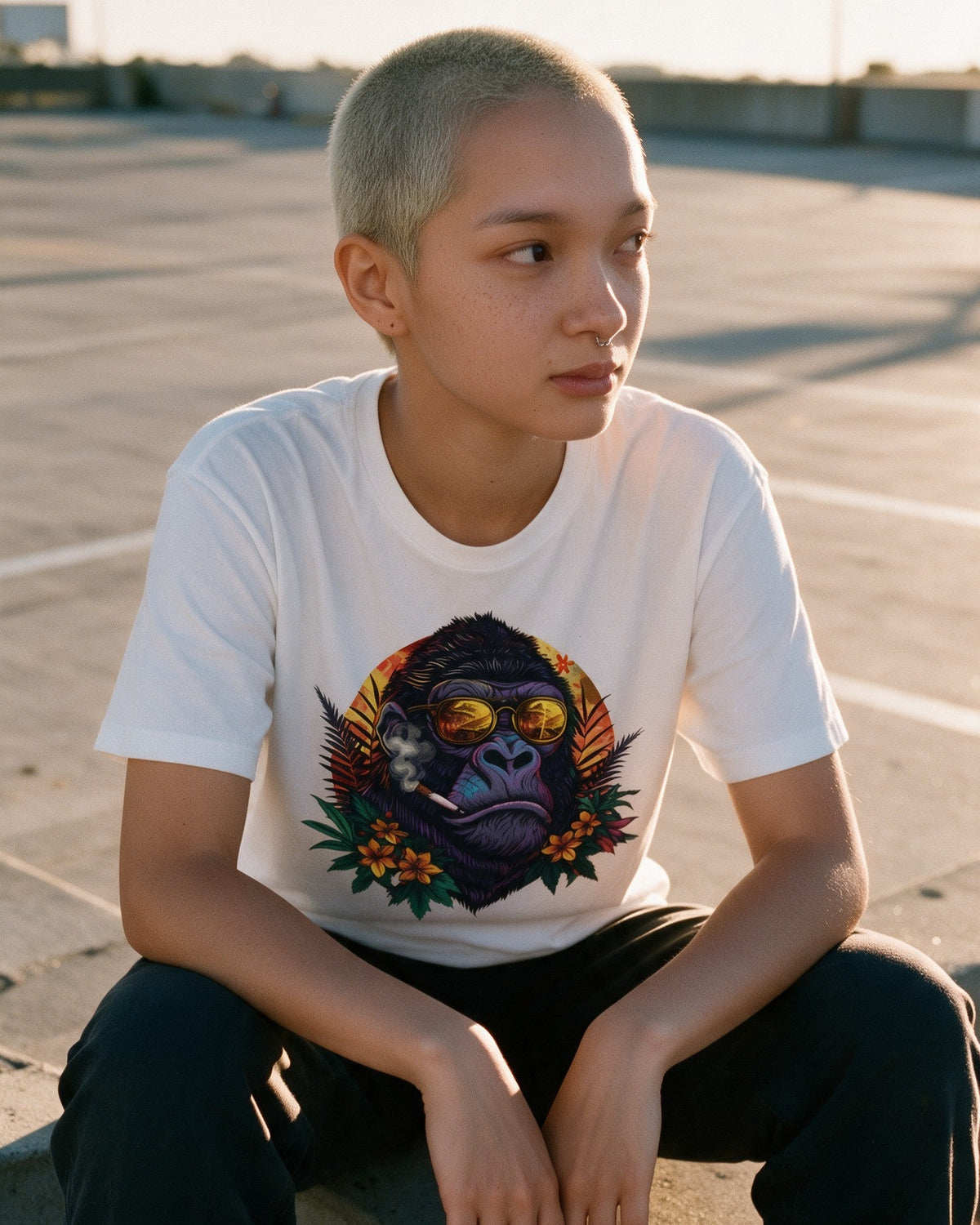 Chill Kong T-Shirt in White worn on the street — Urban Kong