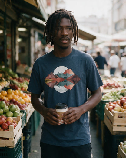 Color Drift T-Shirt in Heather Navy worn on the street — Urban Kong