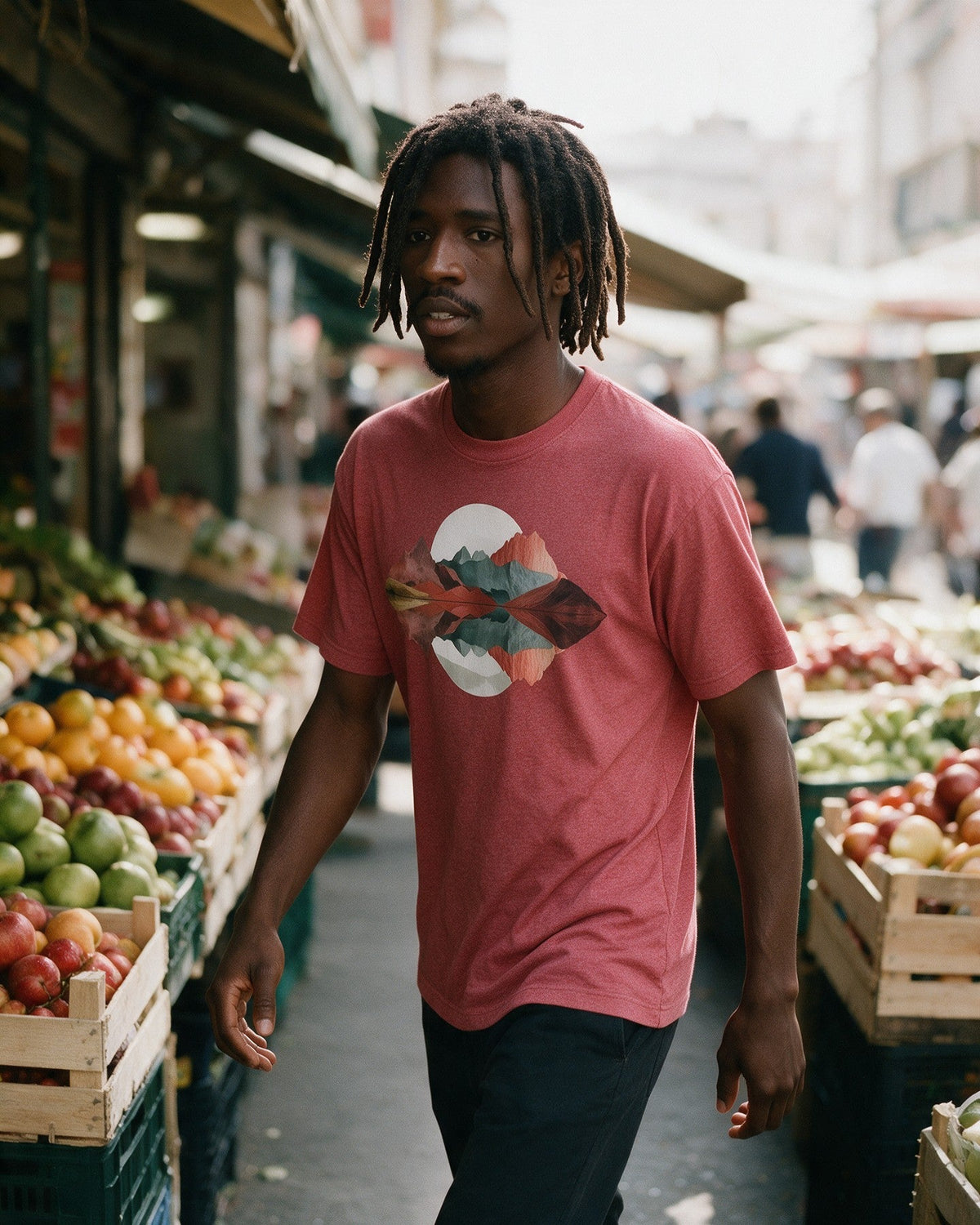 Color Drift T-Shirt in Heather Red worn on the street — Urban Kong
