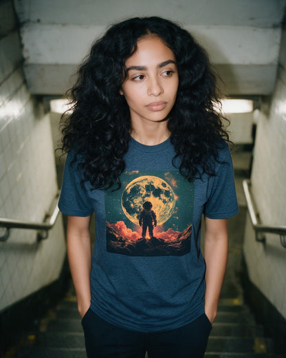 Cosmic Jungle T-Shirt in Heather Navy worn on the street — Urban Kong
