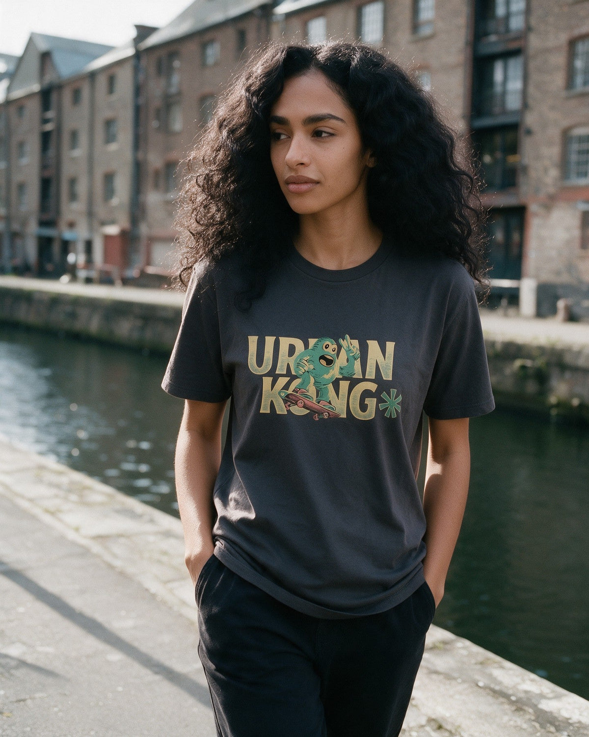 Old Urban Kong T-Shirt in Charcoal worn on the street — Urban Kong