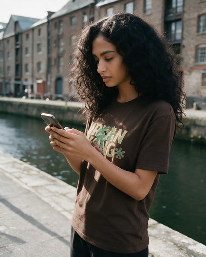 Old Urban Kong T-Shirt in Dark Chocolate worn on the street — Urban Kong