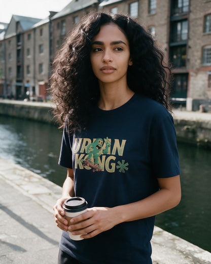 Old Urban Kong T-Shirt in Navy worn on the street — Urban Kong