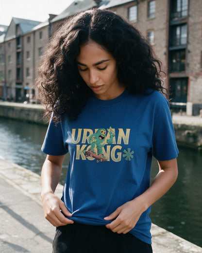 Old Urban Kong T-Shirt in Sapphire worn on the street — Urban Kong