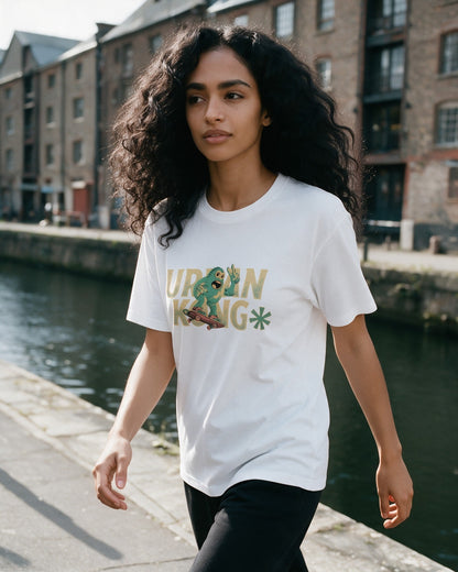 Old Urban Kong T-Shirt in White worn on the street — Urban Kong