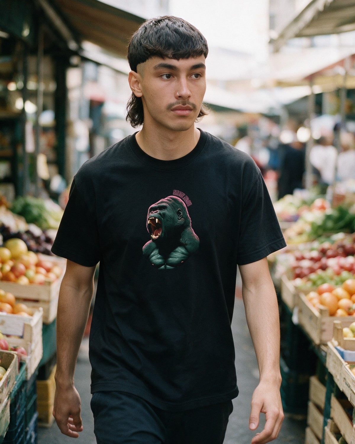 Black Kong T-shirt worn on the street — Urban Kong