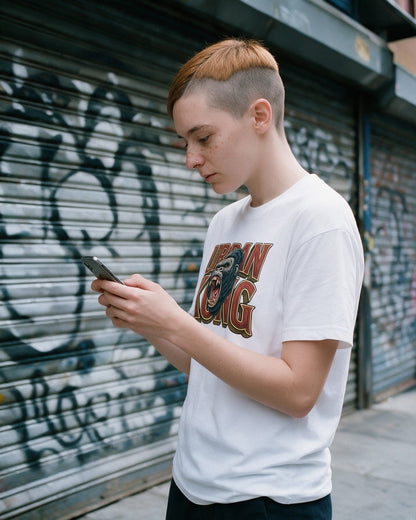 Urban Kong T-Shirt in White worn on the street — Urban Kong