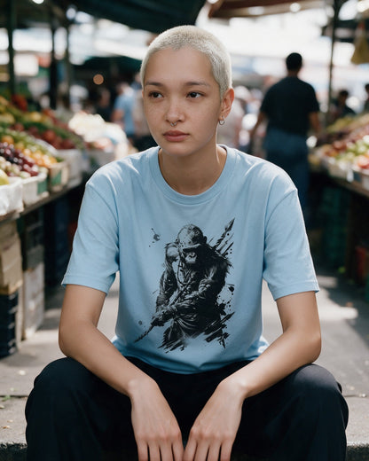 Primal Defender T-Shirt in Light Blue worn on the street — Urban Kong