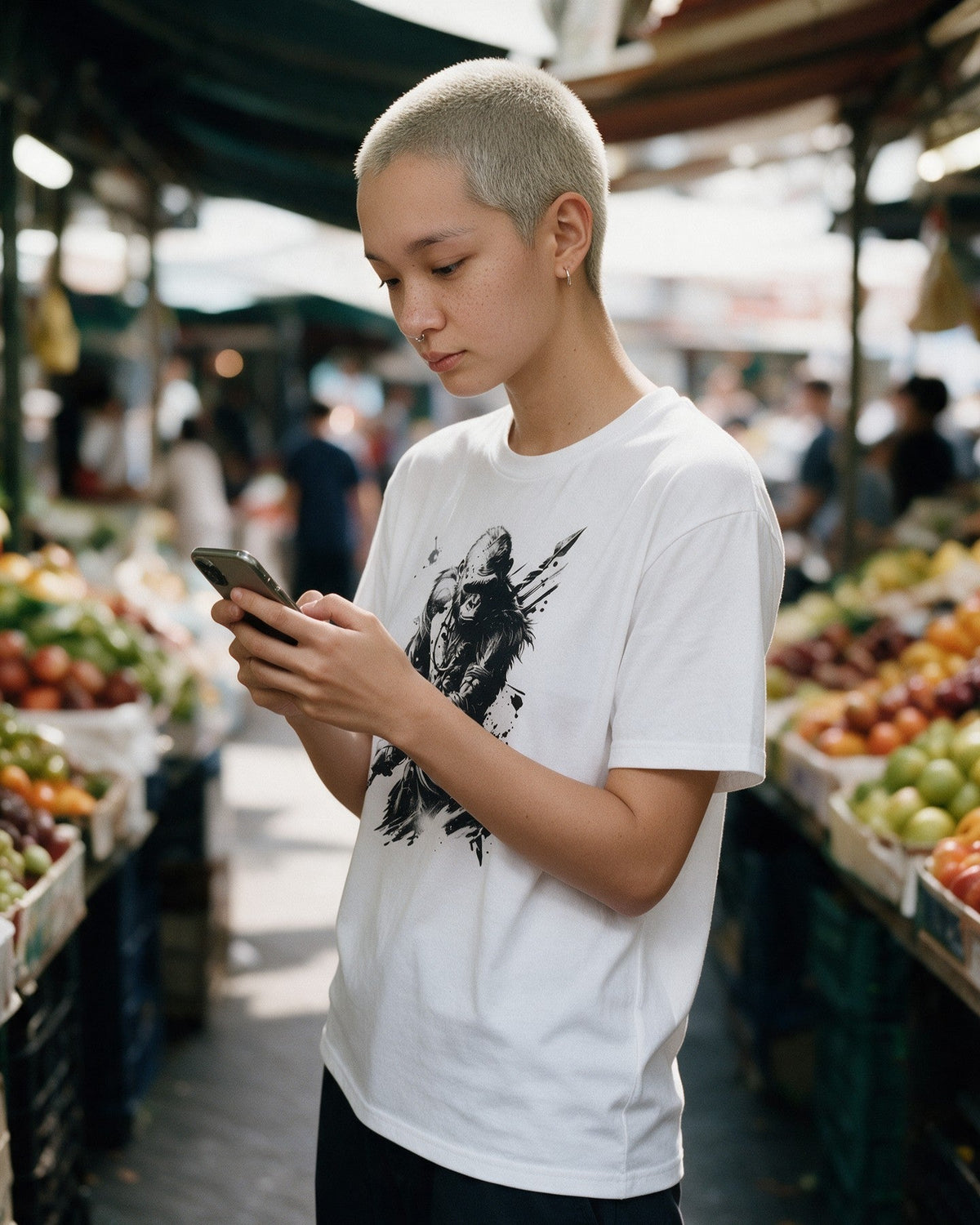 Primal Defender T-Shirt in White worn on the street — Urban Kong