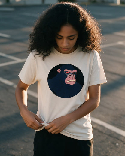 Cranky Kong T-Shirt in Natural worn on the street — Urban Kong