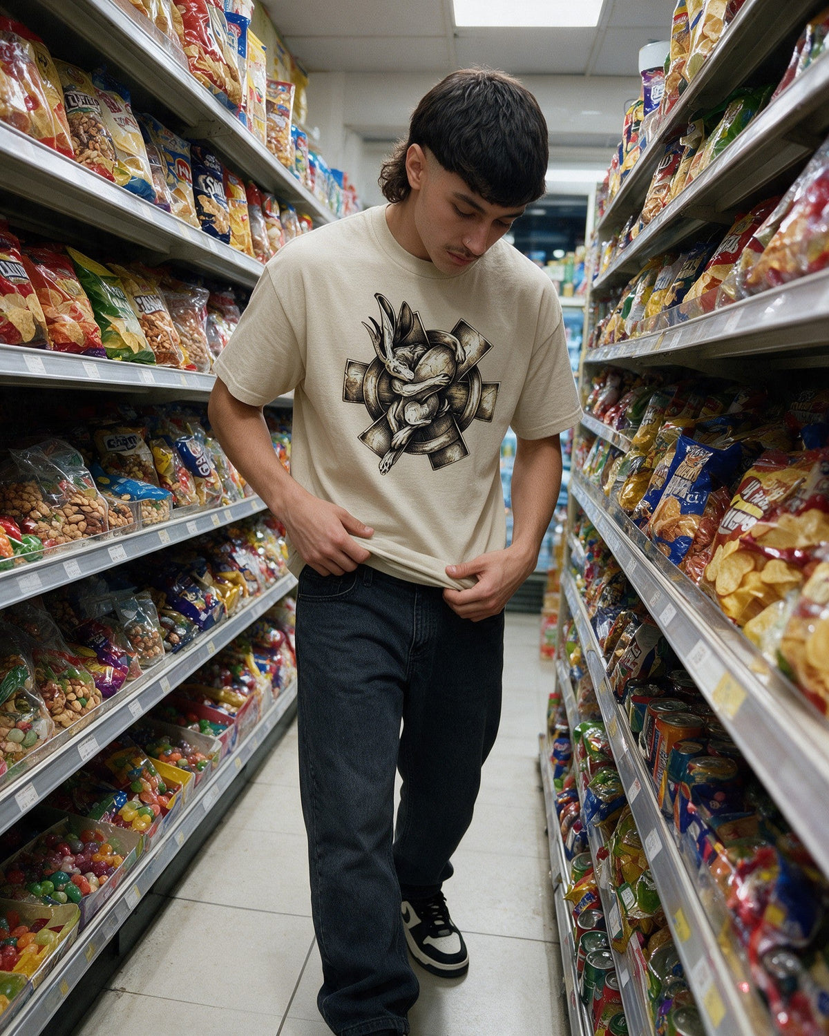 Dead Weight T-Shirt in Sand worn on the street — Urban Kong