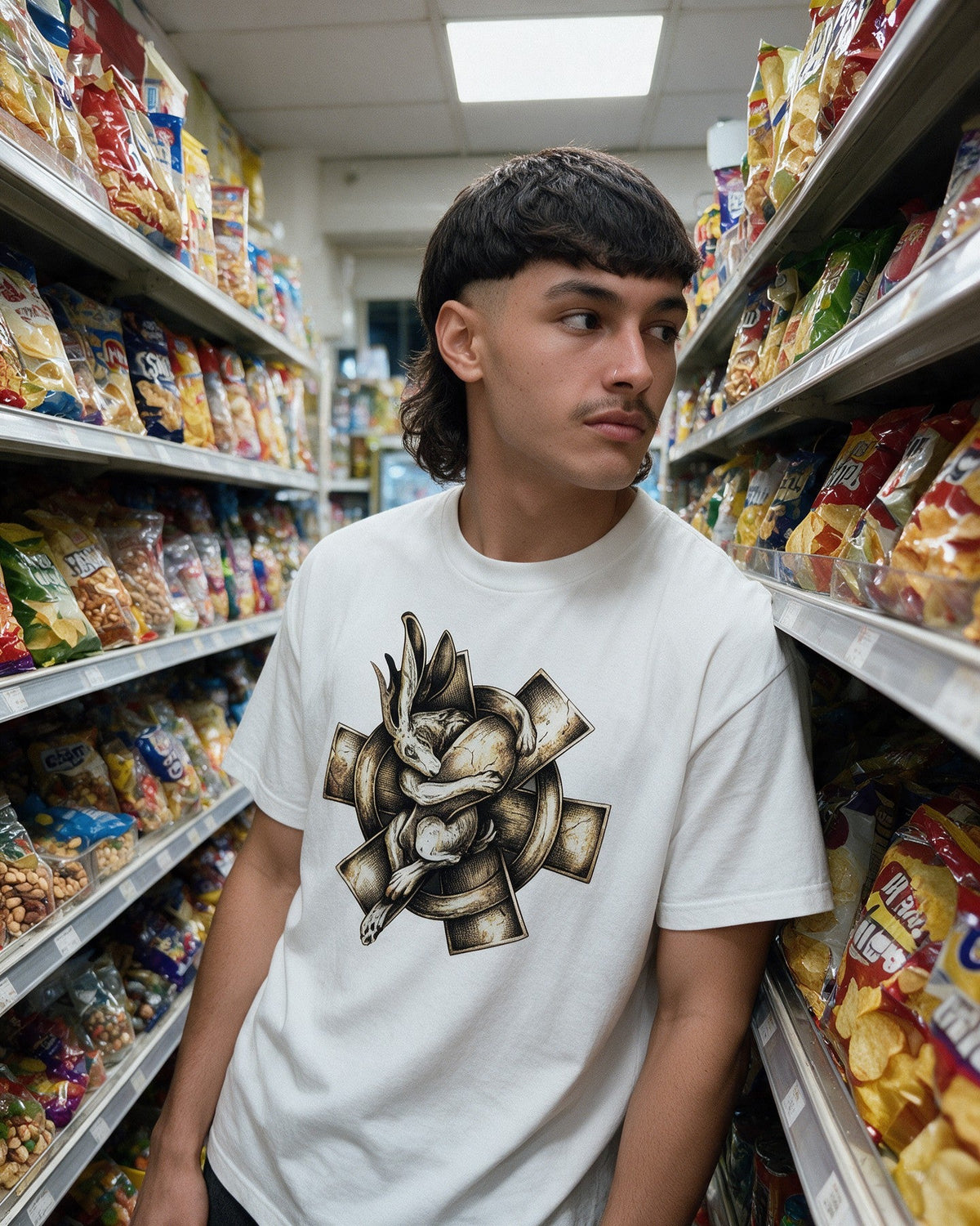 Dead Weight T-Shirt in White worn on the street — Urban Kong