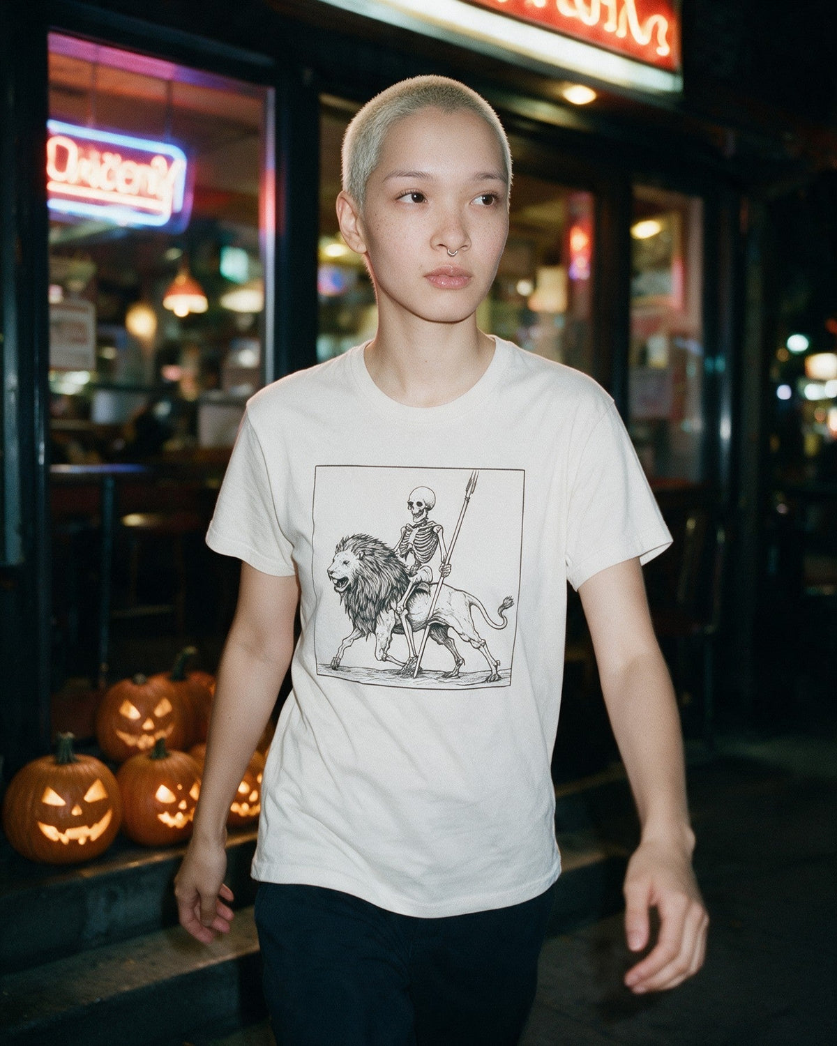 Death and Majesty T-Shirt in Natural worn on the street — Urban Kong