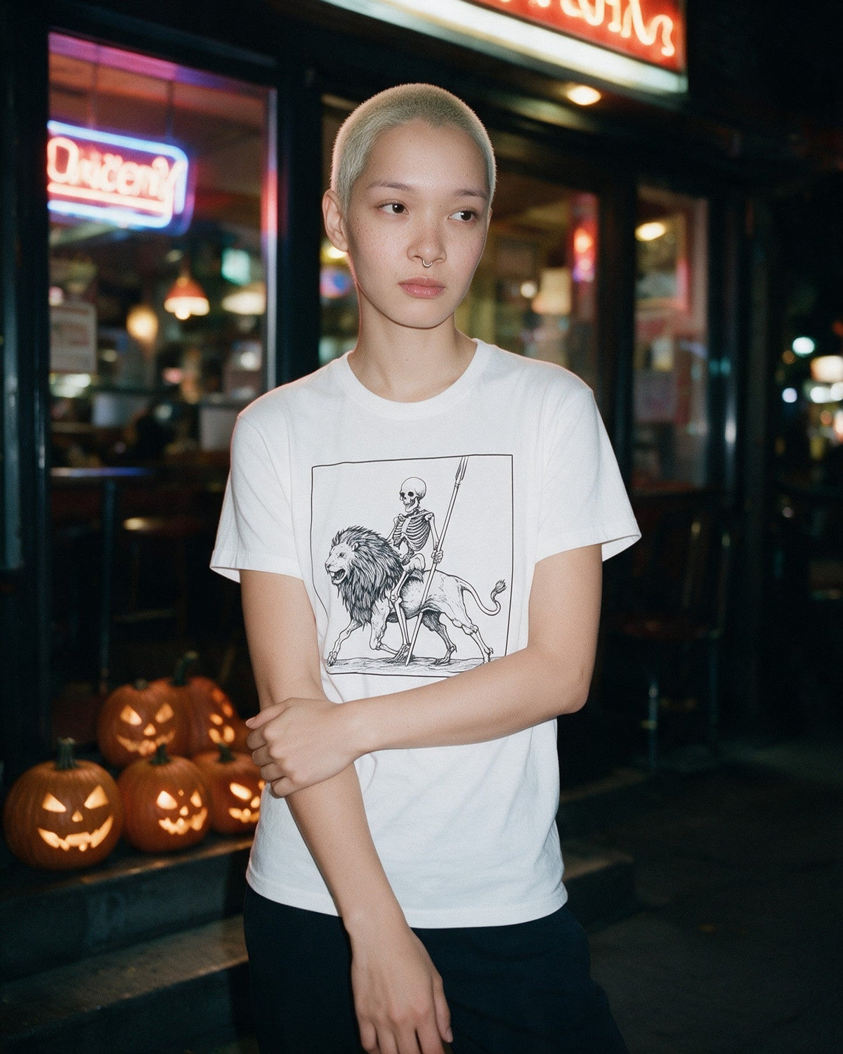 Death and Majesty T-Shirt in White worn on the street — Urban Kong