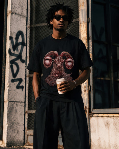 Devil Goat T-Shirt in Black worn on the street — Urban Kong