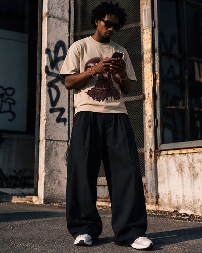 Devil Goat T-Shirt in Sand worn on the street — Urban Kong
