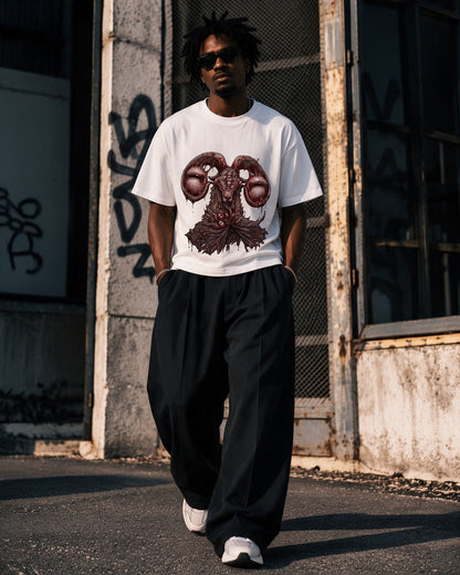 Devil Goat T-Shirt in White worn on the street — Urban Kong