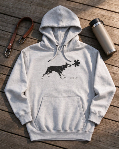 Dober Bite Hoodie flat lay — Urban Kong