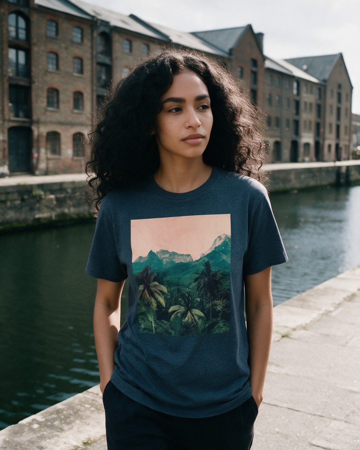 Ethereal Jungle T-Shirt in Heather Indigo worn on the street — Urban Kong