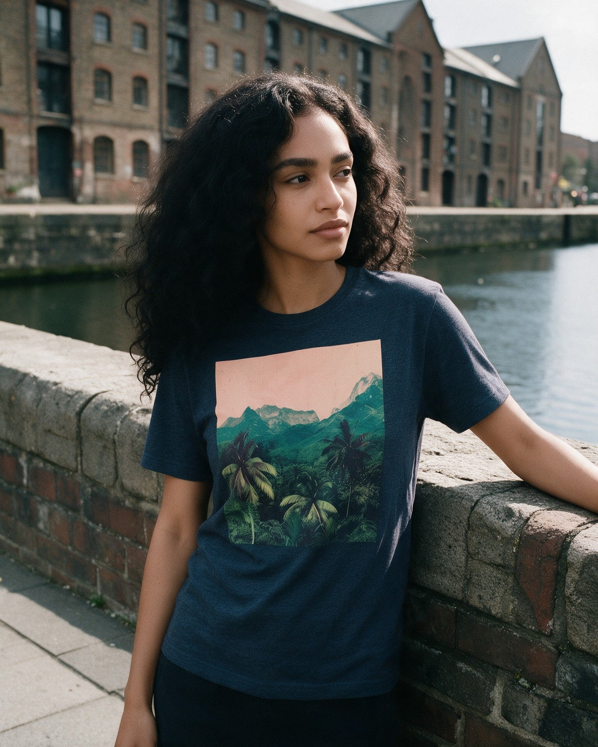 Ethereal Jungle T-Shirt in Heather Navy worn on the street — Urban Kong