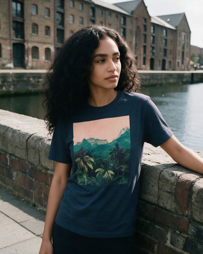 Ethereal Jungle T-Shirt in Heather Navy worn on the street — Urban Kong