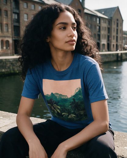 Ethereal Jungle T-Shirt in Heather Royal worn on the street — Urban Kong