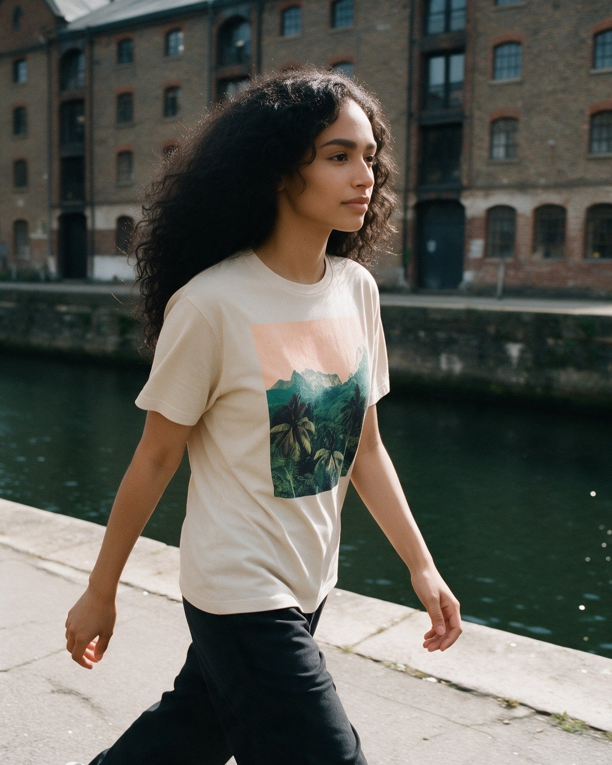 Ethereal Jungle T-Shirt in Natural worn on the street — Urban Kong