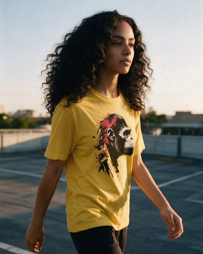 Facing Future T-Shirt in Gold worn on the street — Urban Kong